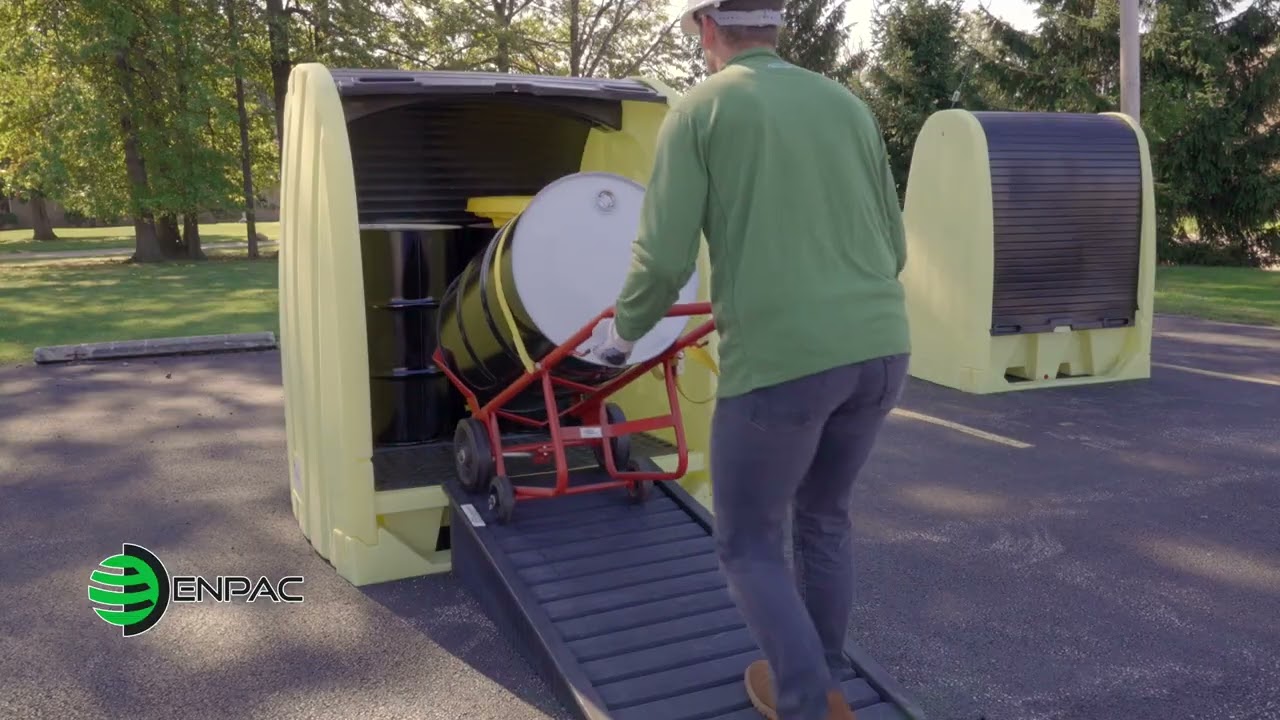 ENPAC 4 Drum Roll Top Hardcover Spill Pallet - Outdoor Chemical Storage & Containment