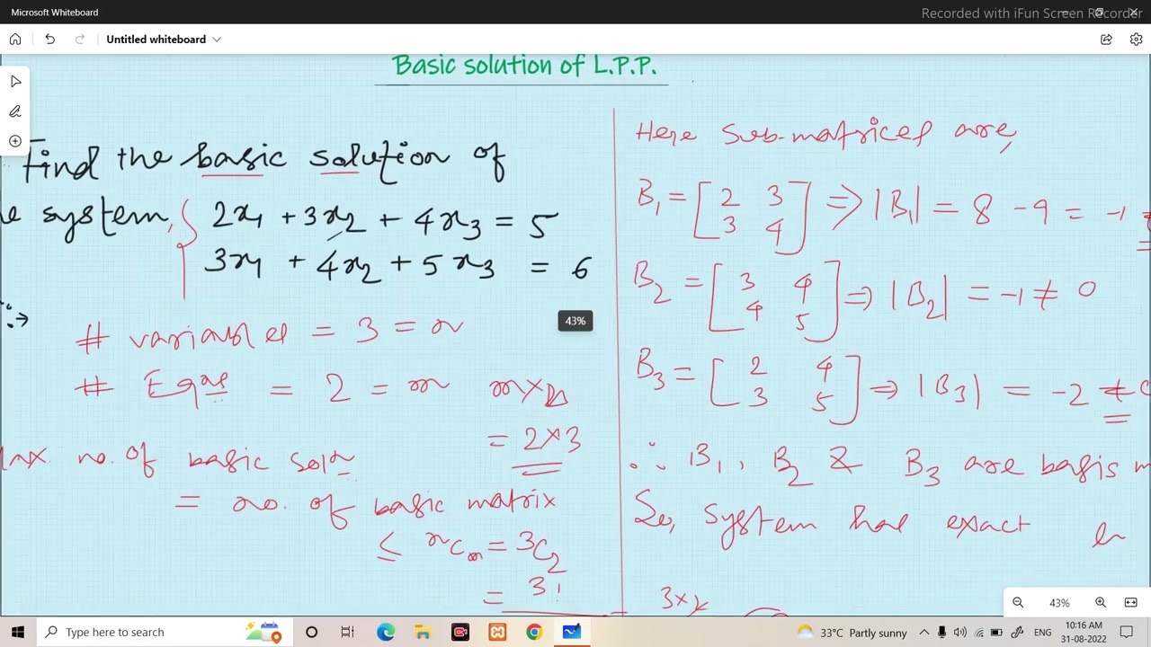 Basic Solution of a System of equations(L.P.P.) #lpp #slstmathematics