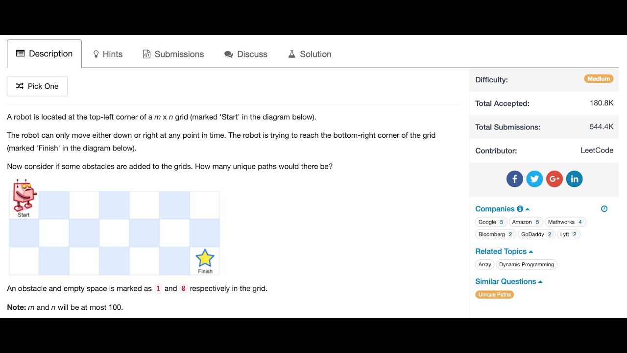 Google Coding Interview Question: Unique Paths II