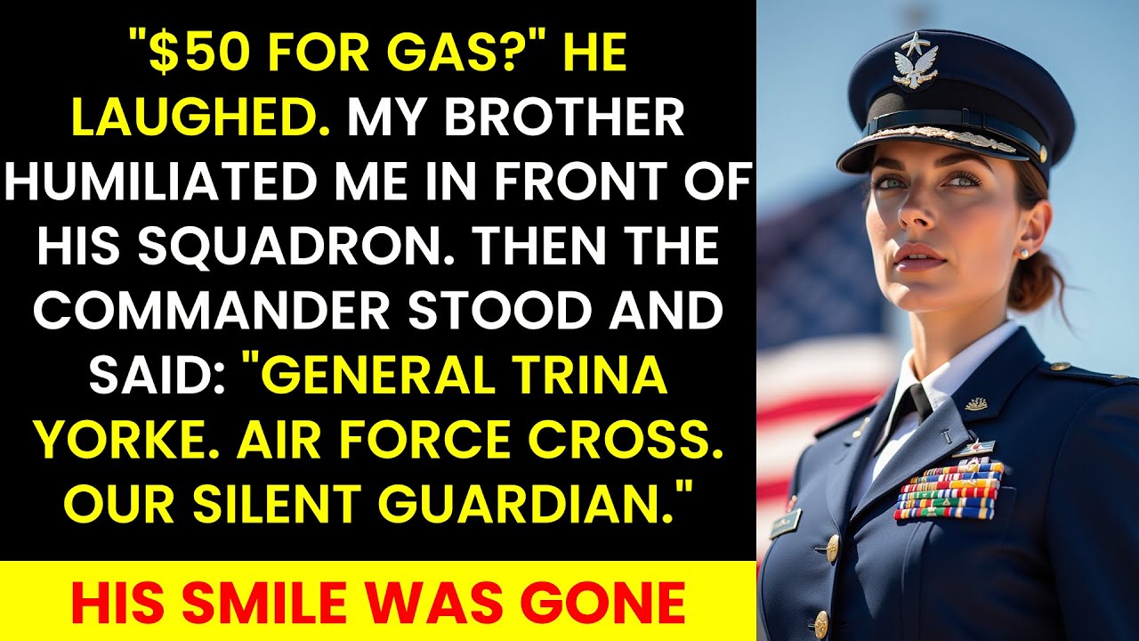 My Brother Humiliated Me with $50 Before His Squadron — Then the Commander Said: “Welcome, General.”