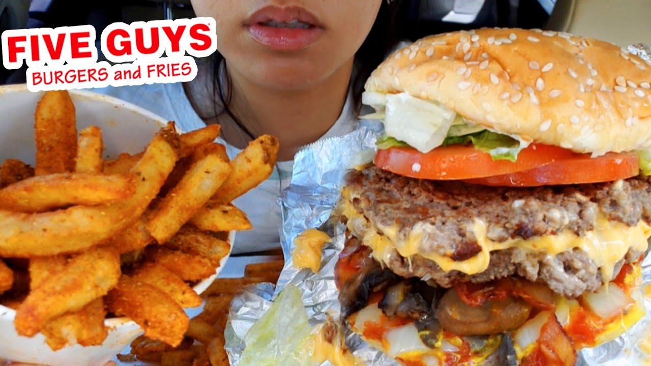 ASMR EATING FIVE GUYS ANIMAL STYLE BACON CHEESEBURGER CAR MUKBANG FRIES REAL EATING SOUNDS TWILIGHT
