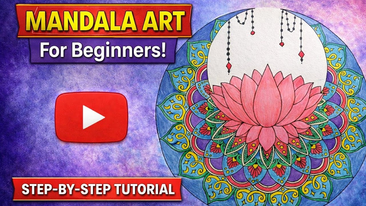Stunning Lotus & Moon Mandala Art 🌸 Easy Colorful Drawing | The States Sketch