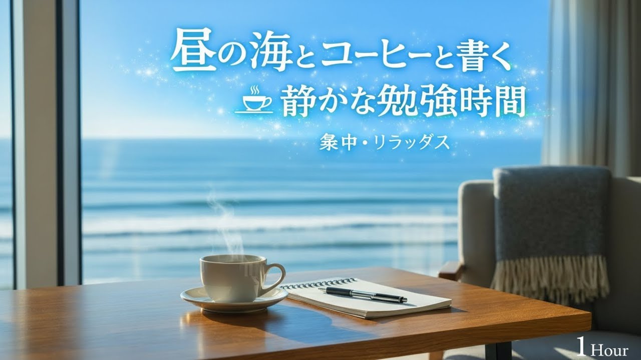 【癒し・作業用BGM】昼の海を眺めながらコーヒーと書く静かな勉強時間《1 Hour》【作業用BGM / 集中 / リラックス】[No Ads]