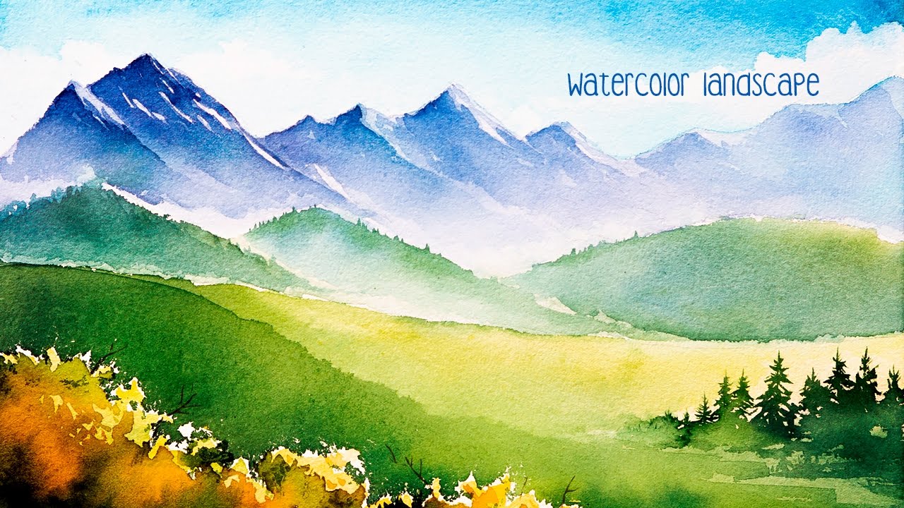 Watercolor mountains.