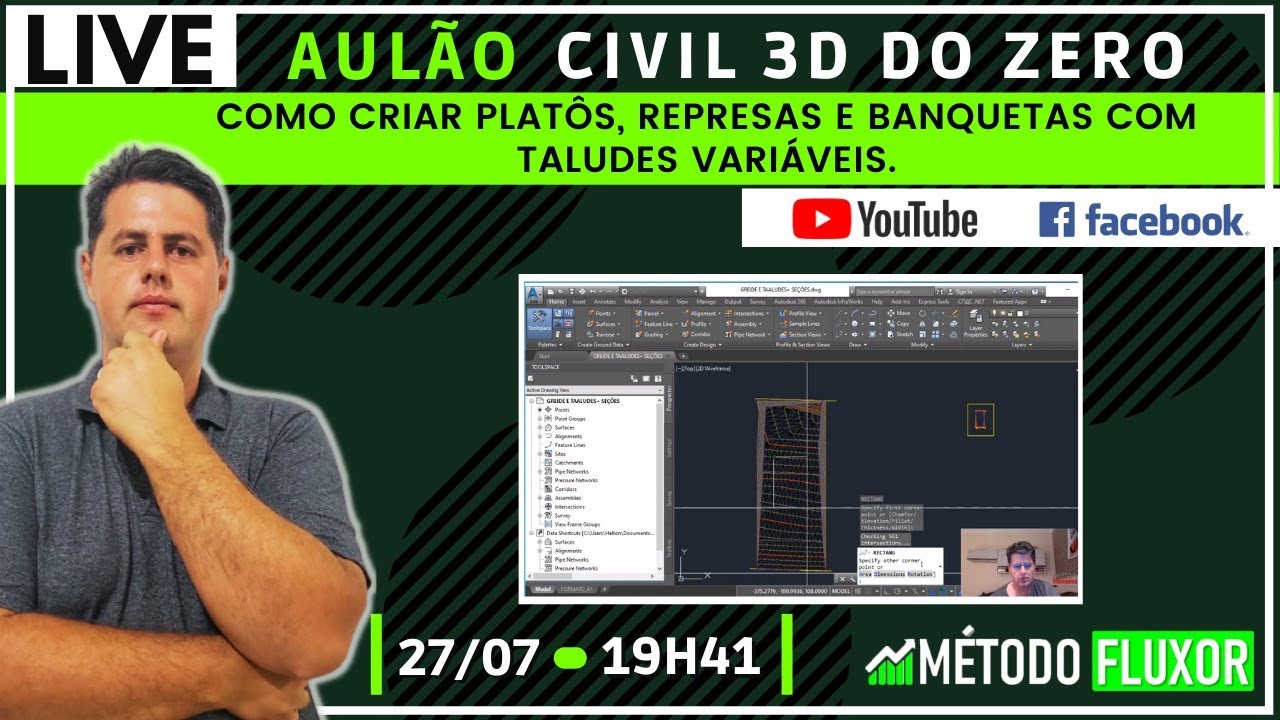 LIVE - Como criar platôs, represas e banquetas com taludes variáveis | CIVIL 3D