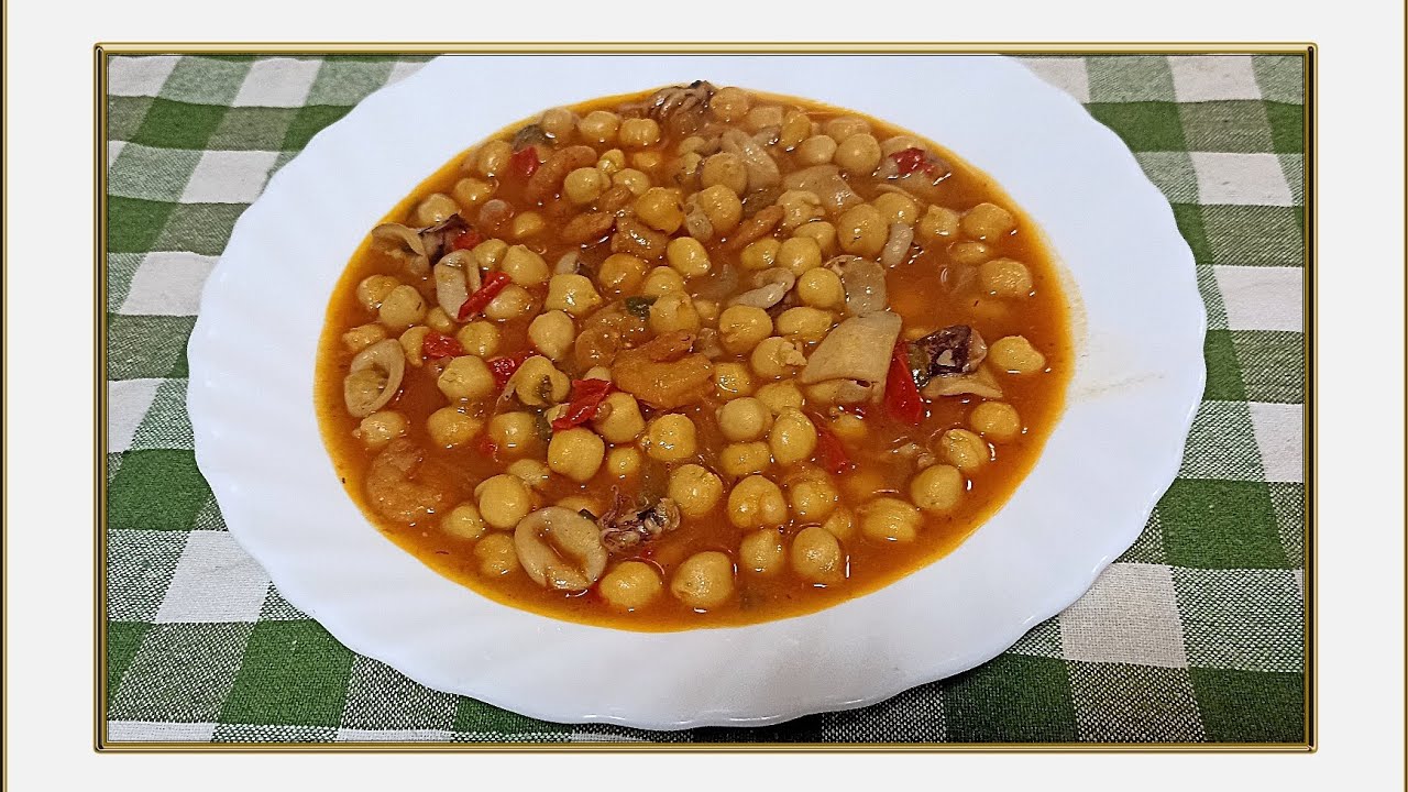 🍲GUISO DE GARBANZOS DE BOTE CON CALAMARES Y GAMBAS🦐🦑👌