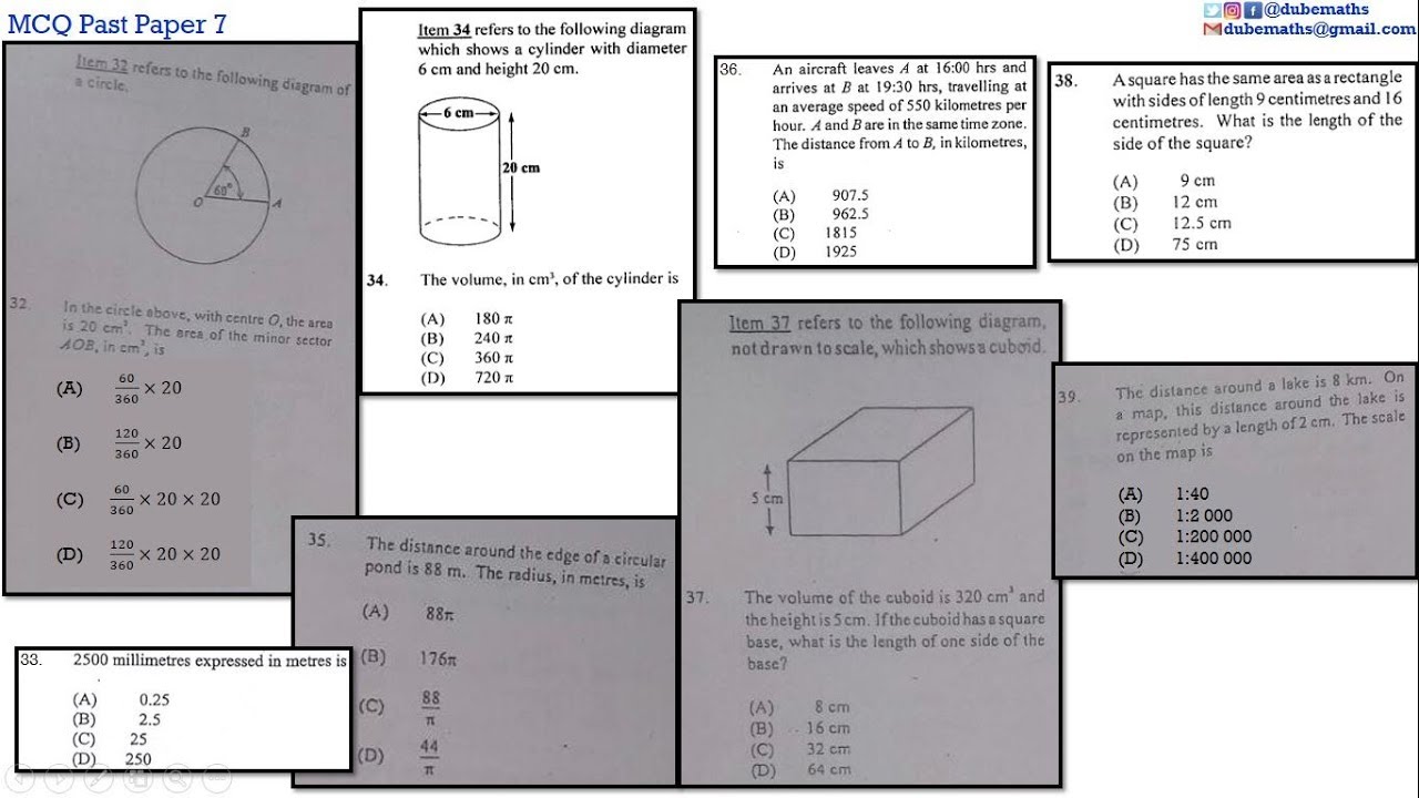 32,33,34,35,36,37,38&39 | Measurement | Multiple Choice 7 | CXC CSEC Mathematics