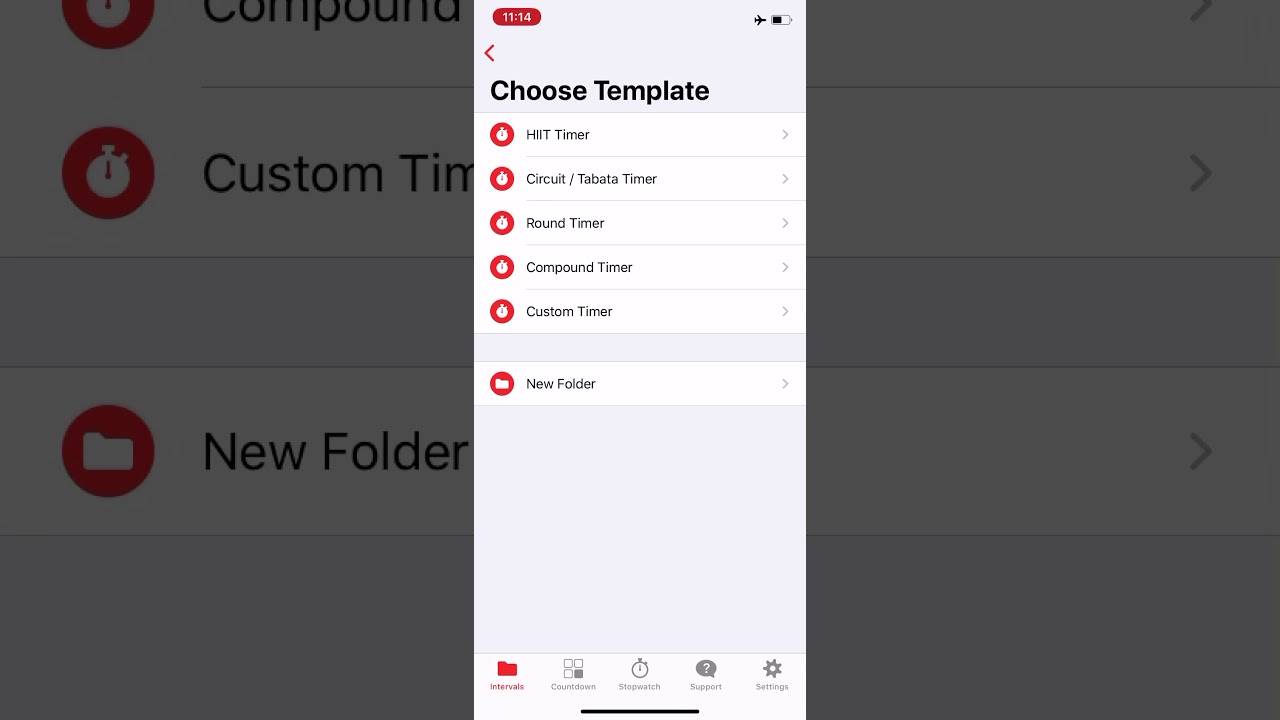 Seconds app: timer settings tabata