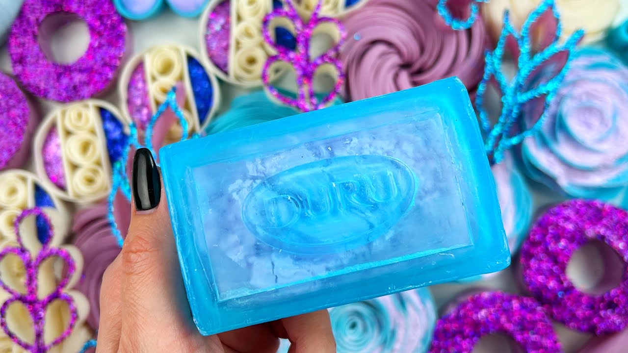ASMR SOAP★SOAP&GLITTER&STARCH&FOAM★CUTTING CUBES★Crushing soap stripes★