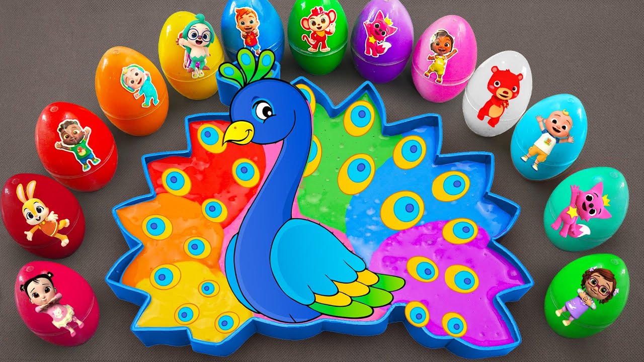 Satisfying ASMR | How to make Rainbow Peacock Bathtub by Mixing SLIME in Rainbow Eggs CLAY Coloring