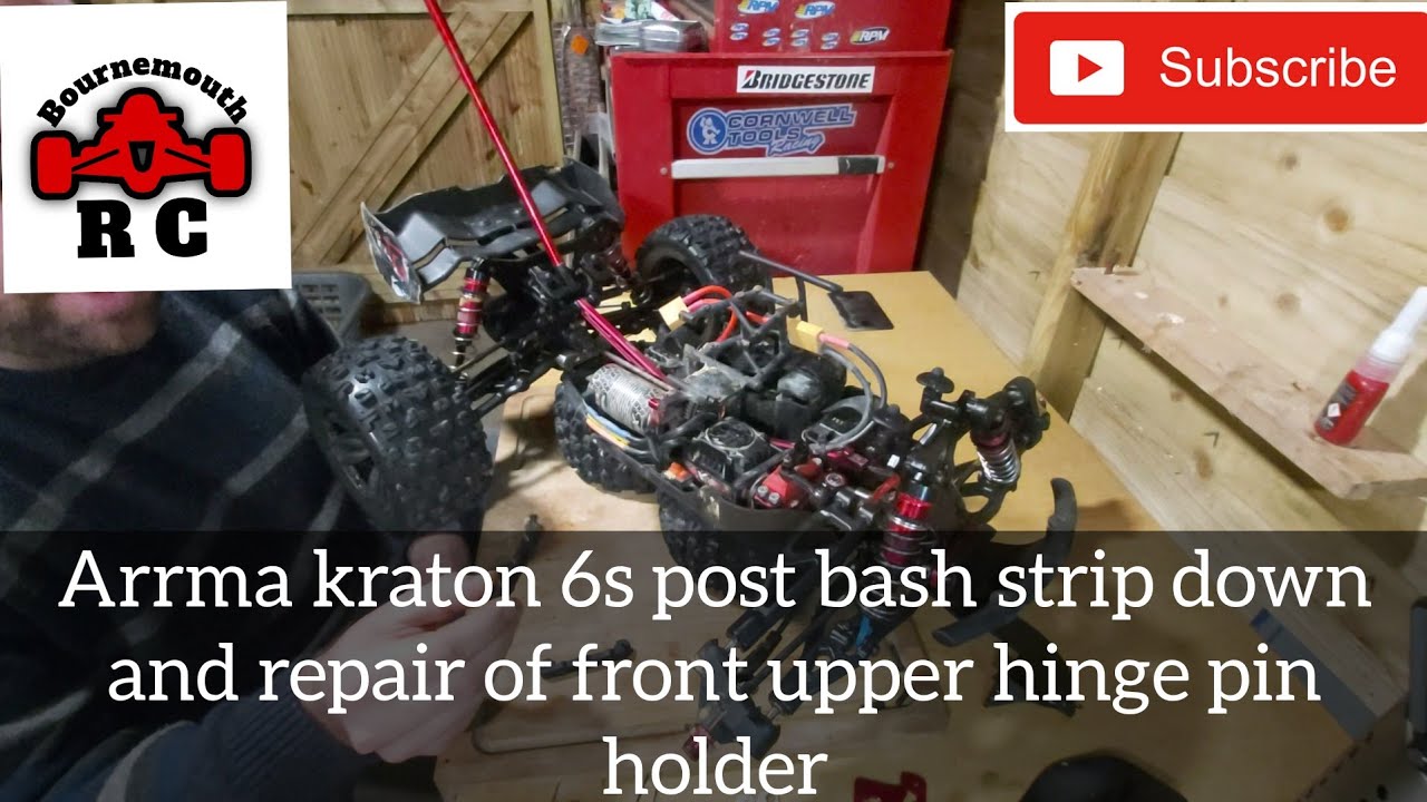 ARRMA KRATON 6S V4 POST BASH STRIP DOWN AND REPAIR, front upper hinge pin holder