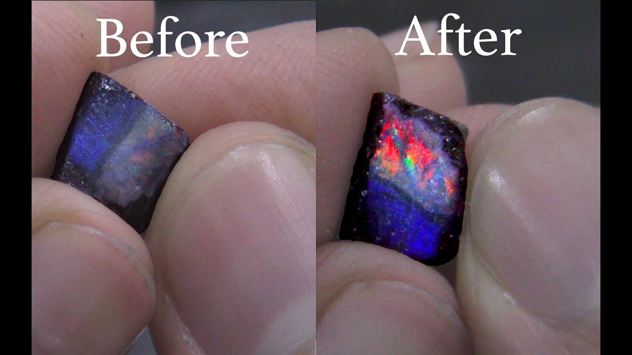 Sanding and Polishing with sand paper!!  Fire Opal with Green Red and Blue colors