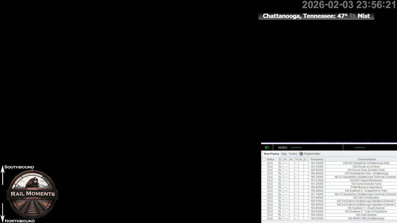 Live Chattanooga Railcam on W&A Subdivision - #CSX line in bird sanctuary by Mile Post 122.8 in TN