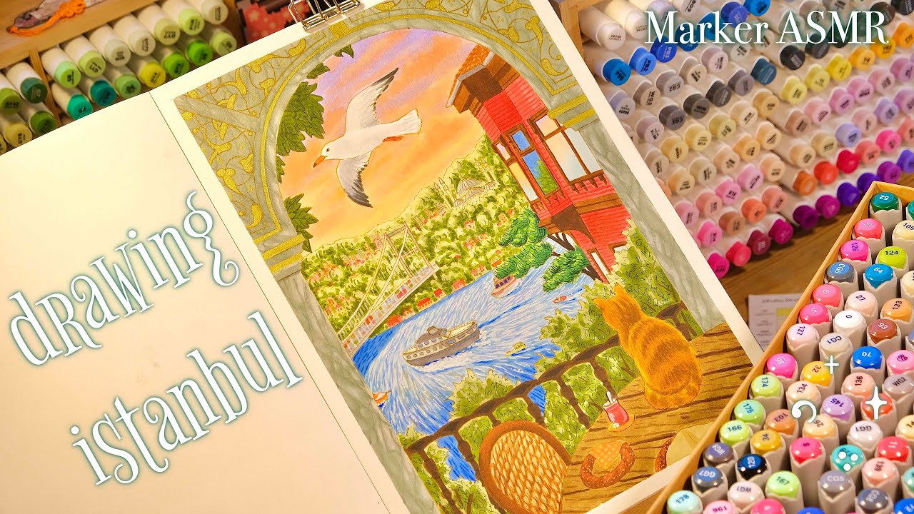 Рисуем Стамбул маркерами | Спокойная и расслабляющая иллюстрация