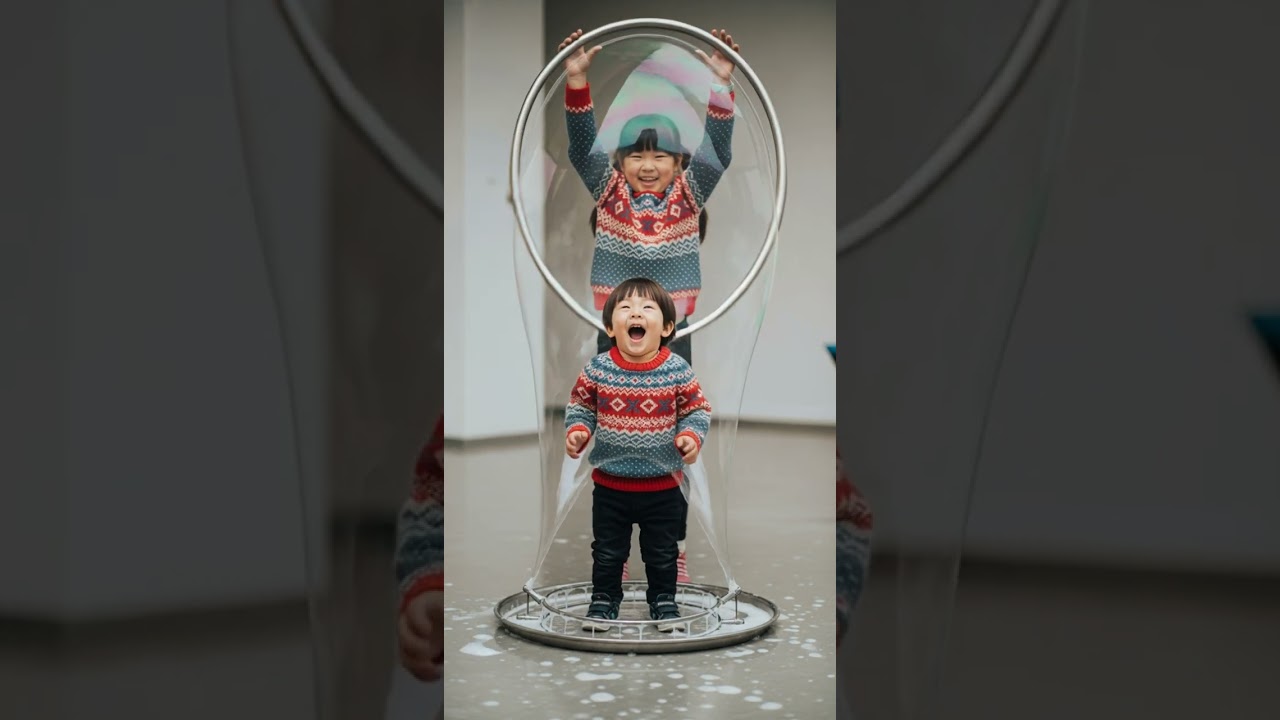 Surprise bubble for baby brother 🤣👶🏻❤️ watch his priceless reaction 