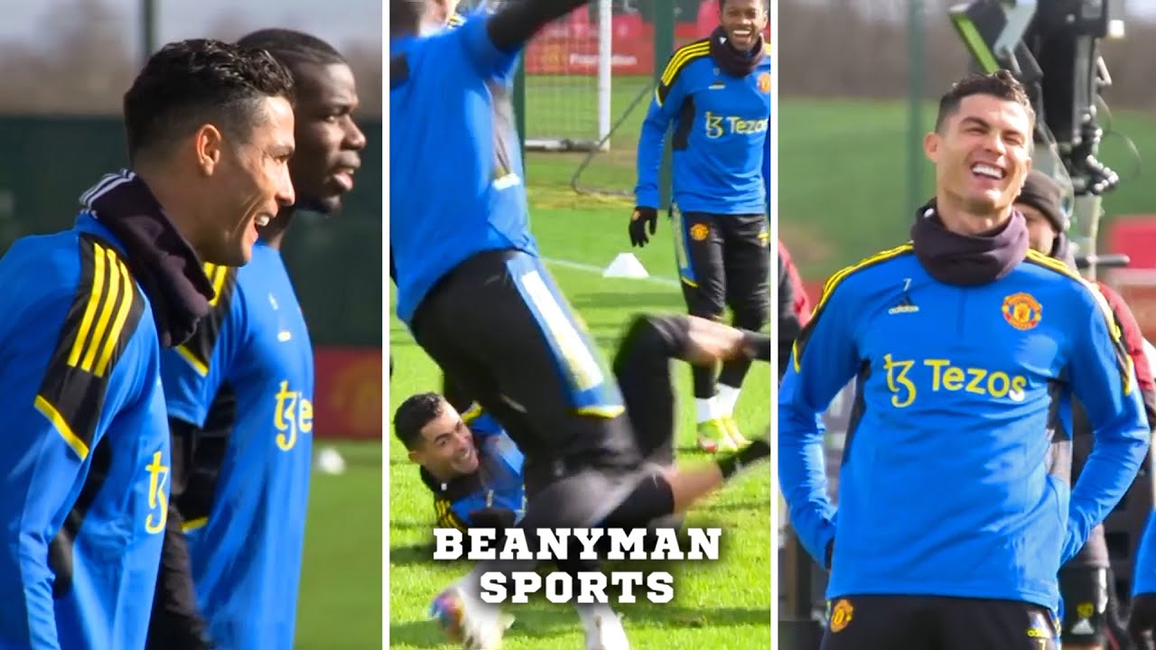 Cristiano Ronaldo all smiles in Man Utd training ahead of Atletico Madrid Champions League clash