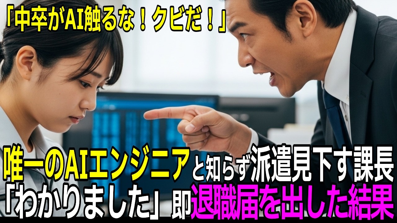 唯一のAIエンジニアと知らず中卒派遣社員を見下す課長→「わかりました」速攻で退職届を出した結果ｗ【感動する話】【朗読】