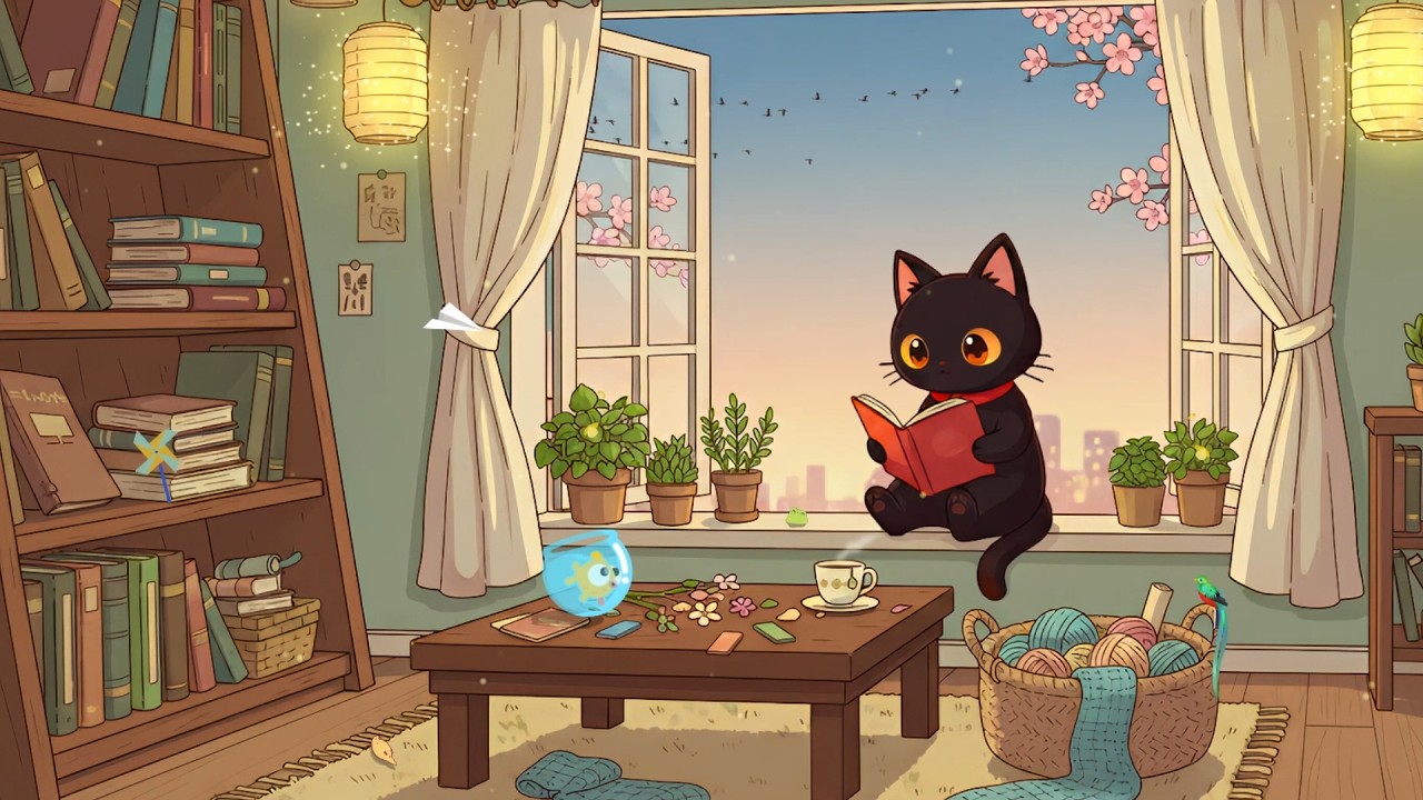 Peaceful Morning with Kitty's Cat ☕ Cozy Sunset Lofi 📖 Relaxing Music to Study