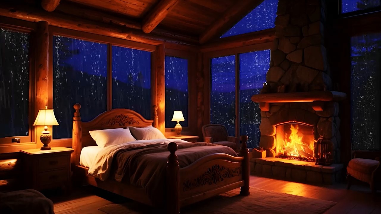 🔴 LIVE Rain Sounds for Sleep 🌧🔥 | Cozy Cabin Night by the fireplace
