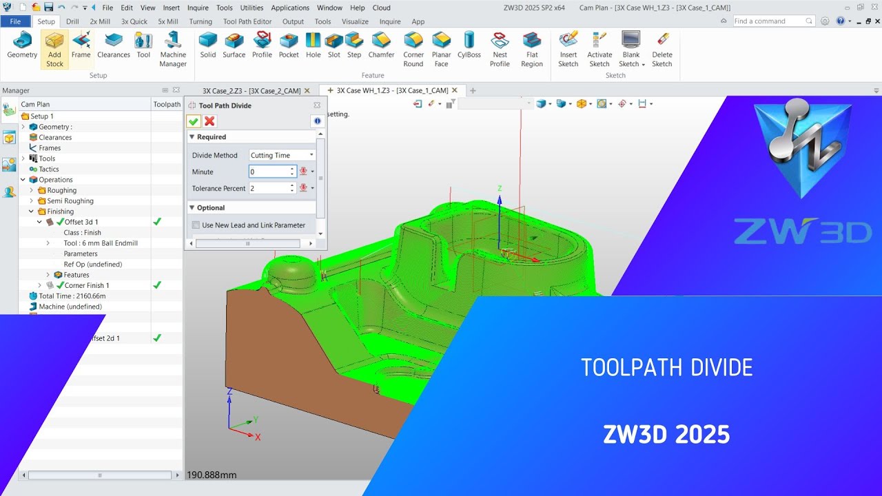 ZW3D - Tutorial - Toolpath Divide