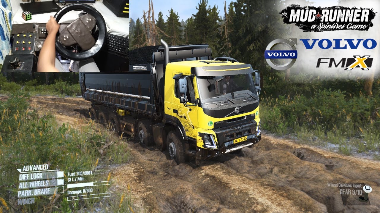 VOLVO FMX 10X8 | Spintires MudRunner | homemade gaming steering wheel gameplay