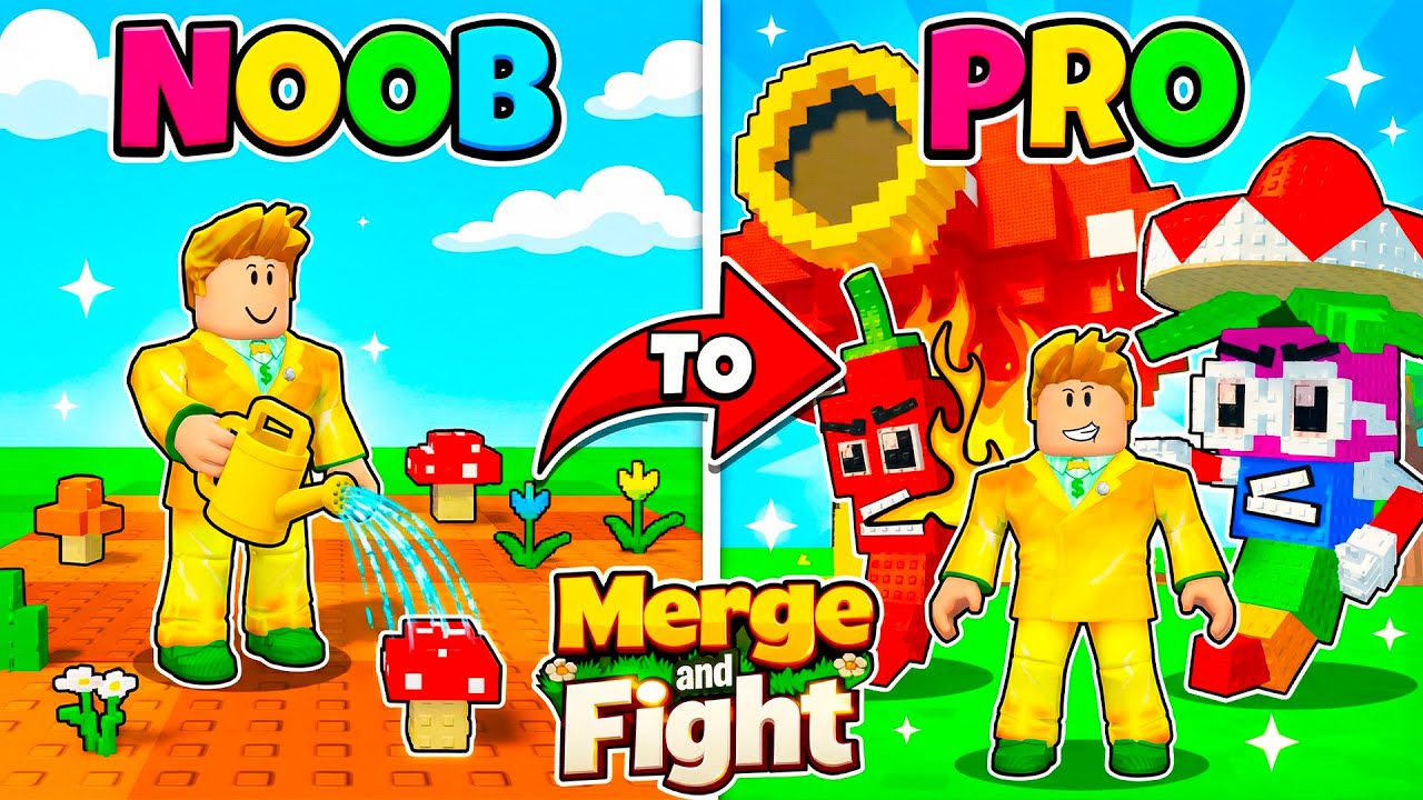Roblox Merge and Fight 🌱🔥 Noob to Pro! Upgrading Plants to Beat Brainrots