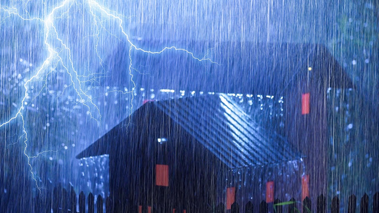 Lluvia intensa y truenos retumban en la noche para dormir | Fuertes lluvias monzónicas y truenos