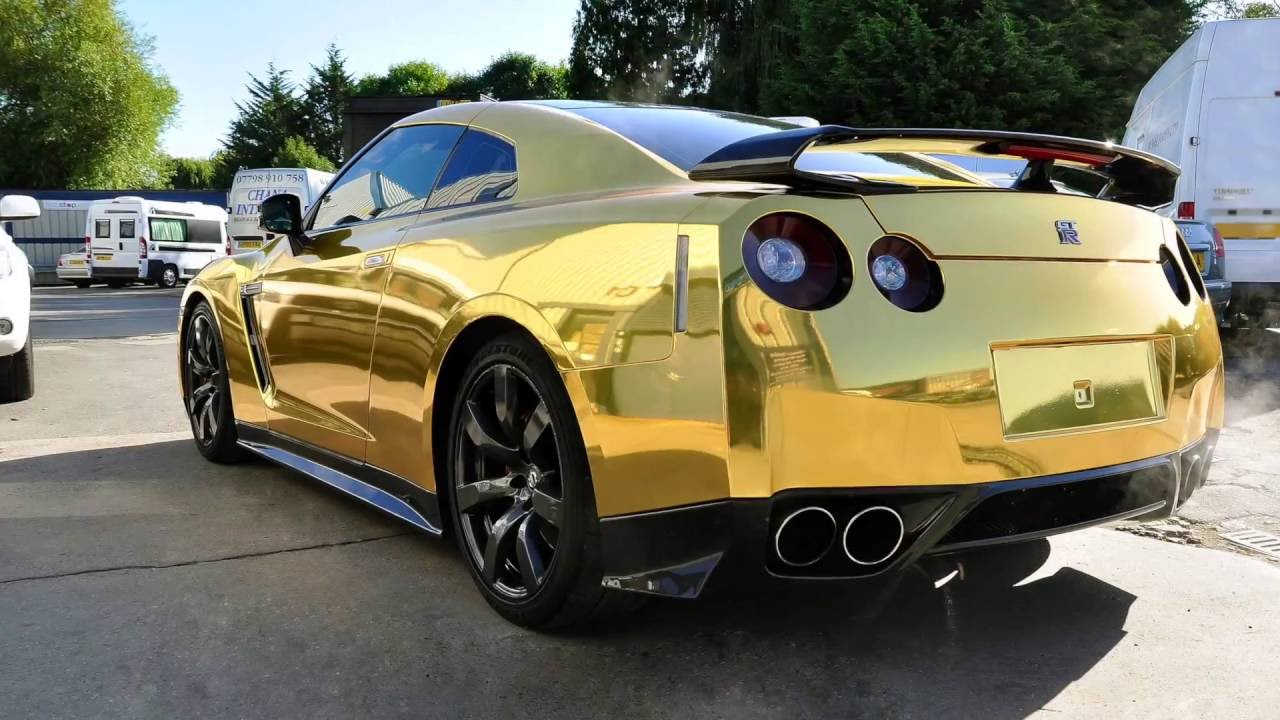 Nissan GTR in  Gold Chrome Wrap