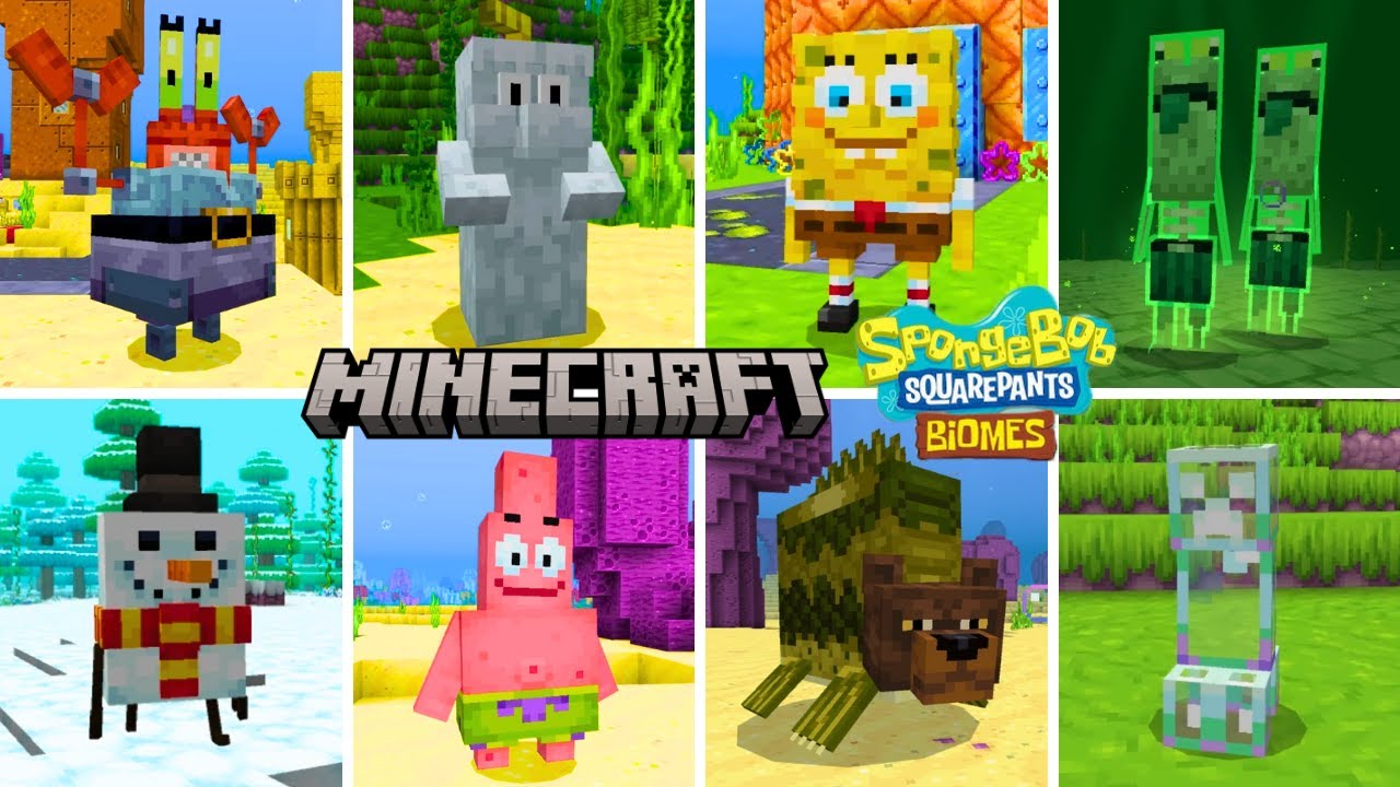 All Spongebob Character in Minecraft x Spongebob Biomes World! | Minecraft Bedrock