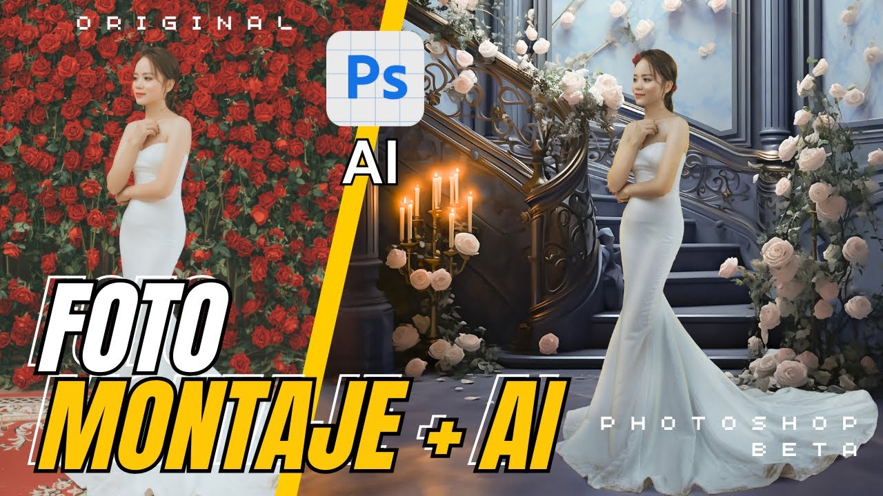 Speed art Fotomontaje de novia en fondo creado con IA [Retoque fotografico 📸]
