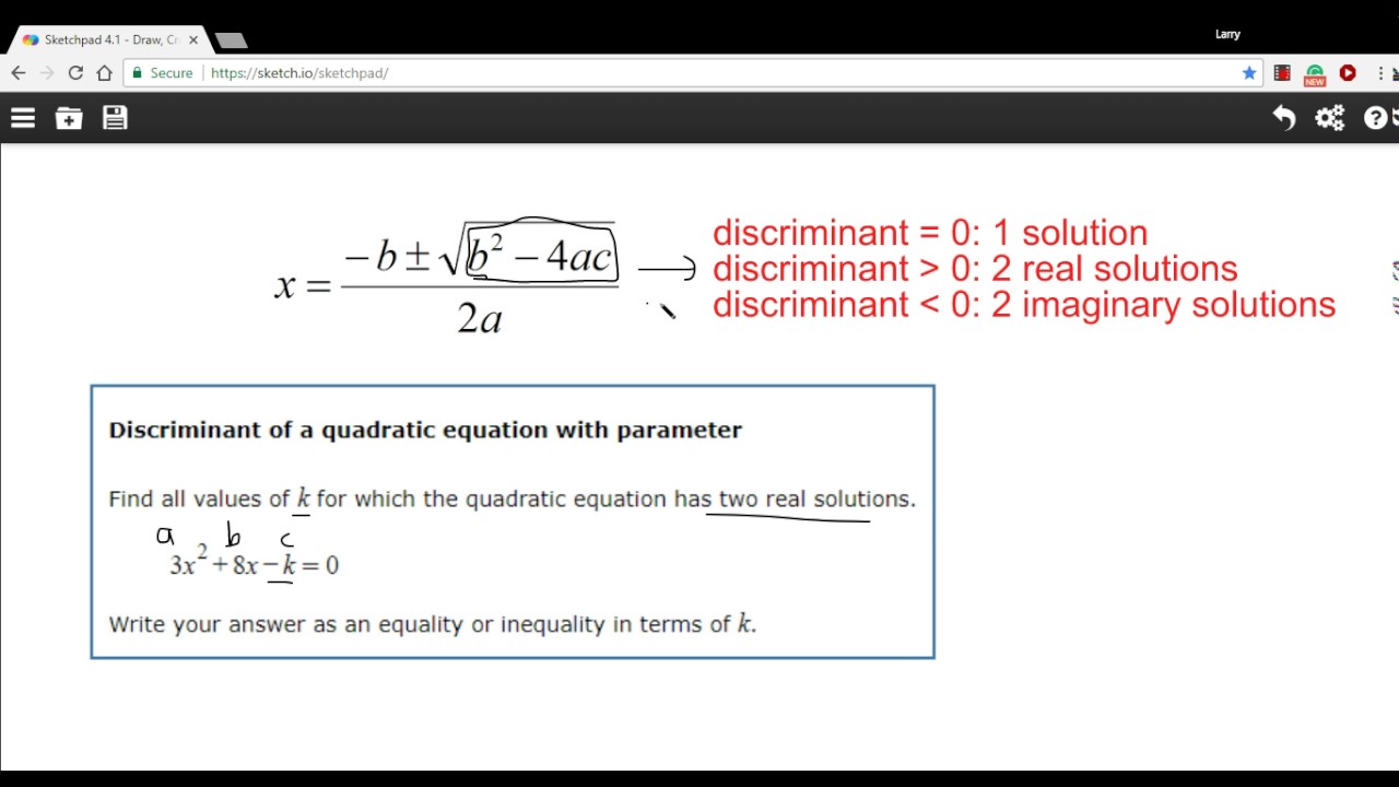 Discriminant of a quadratic equation with a parameter