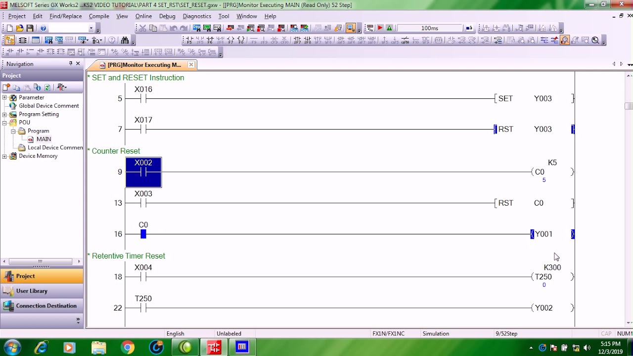 Mitsubishi FX PLC GX Works 2 Part 4 - SET, RST/Set and Reset Filipino Language with English Subtitle