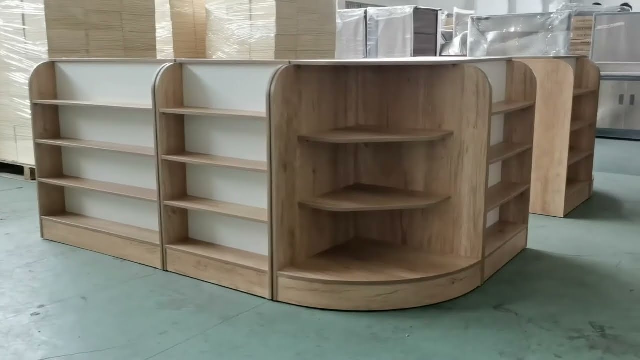 wooden convenience store checkout counter table