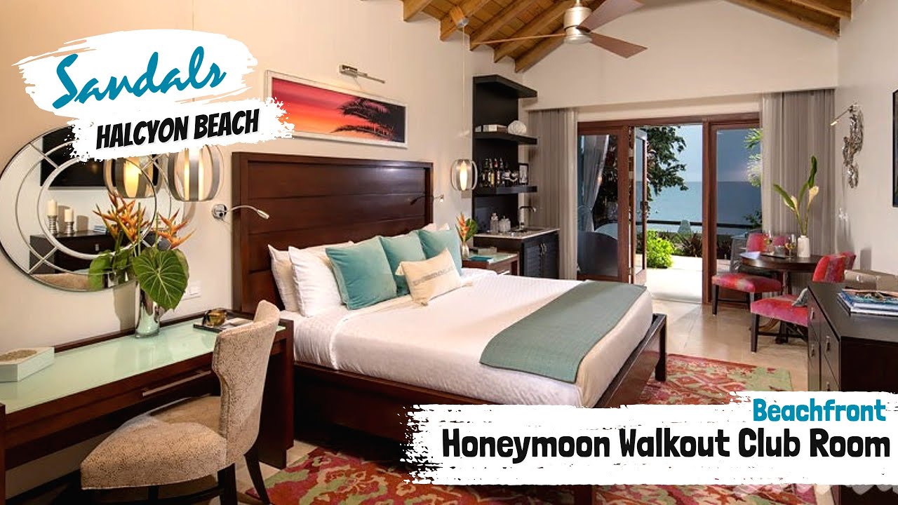 Beachfront Honeymoon Walkout Club Level Room WBT | Sandals Halcyon Beach St Lucia | Tour & Review 4K