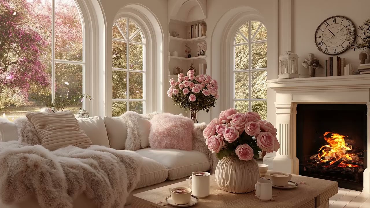 Spring Blossom Piano Retreat 🌷 | 3 Hours Cozy White Lounge & Floral Decor | Study Sleep Relaxation