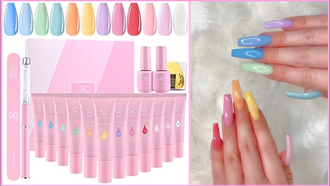🍭🍬Makartt ALL PINK 12 Color Builder Gel Kit Review | Colorful Gel Coffin Nail Design🍭🍬