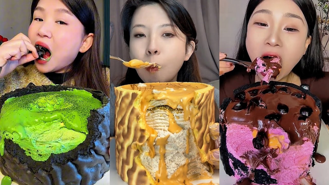 Giant Molten Lava Cake Bursting With Rich Creamy Filling Mukbang Satisfying Eating Sounds 🍰 Lava Des