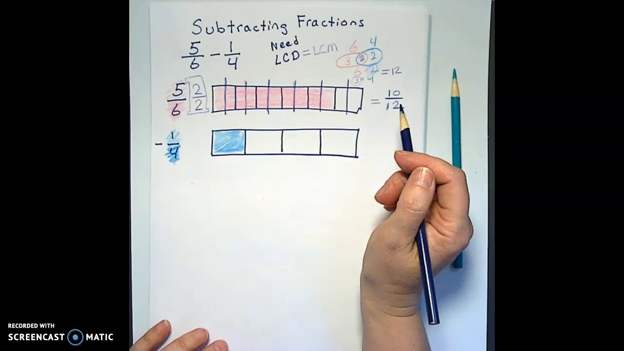 Subtracting Fractions with Fraction bars