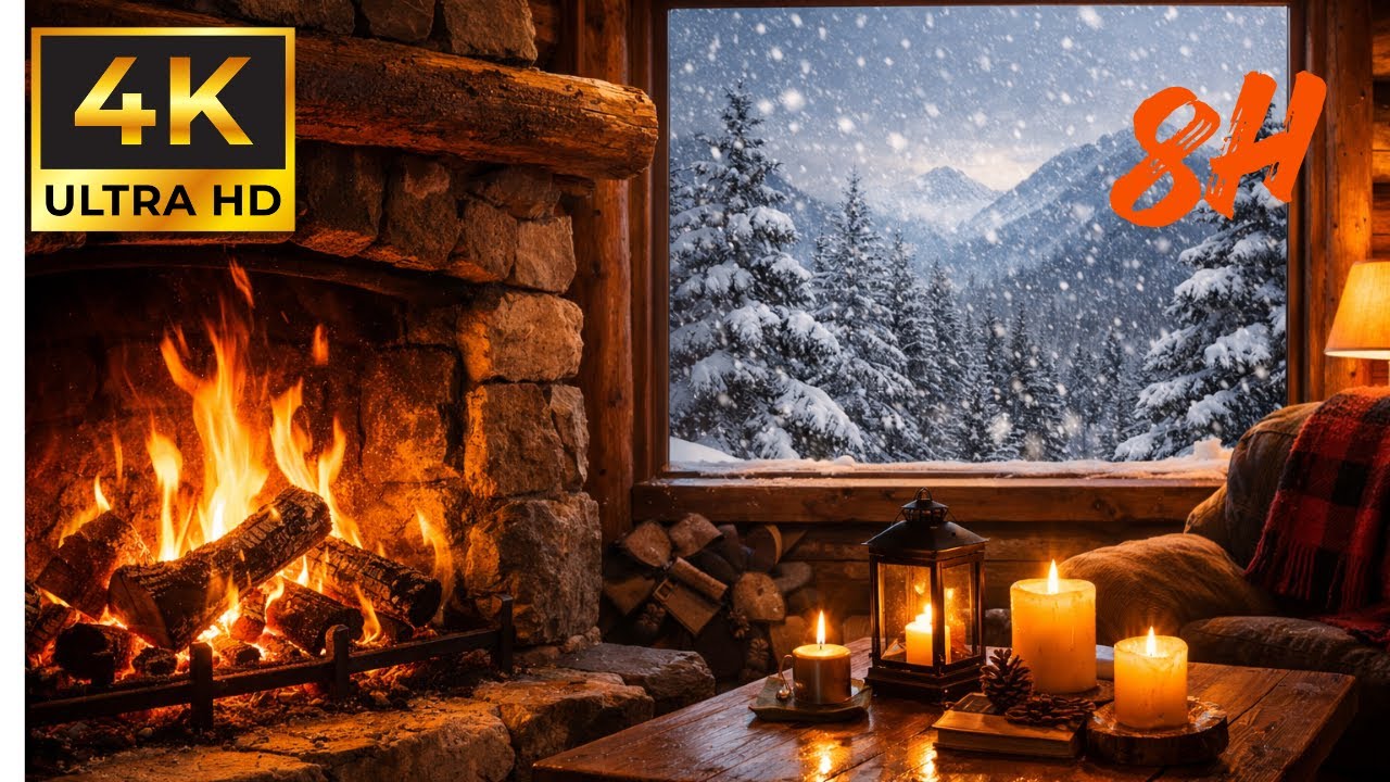 Cozy Cabin Snow & Fireplace 8 Hours ❄️🔥 Winter ASMR Ambience for Sleep