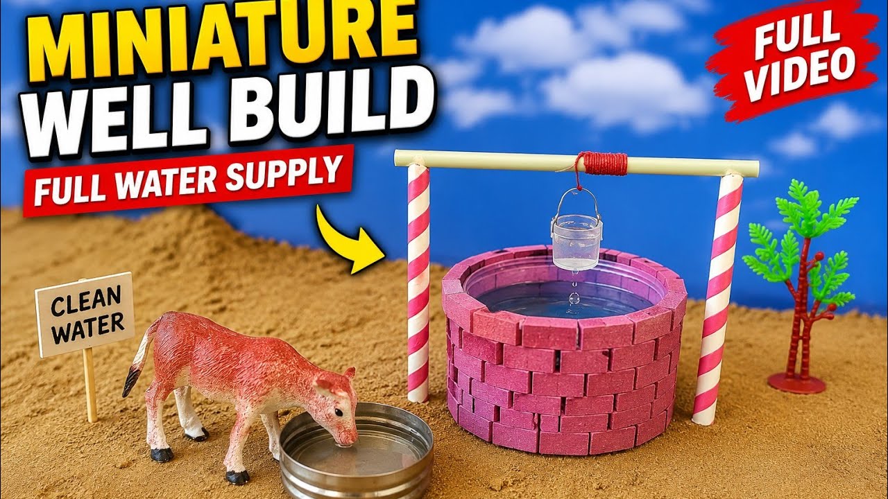 Mini Brick Water Well with Full Water Supply | Miniature Village Build