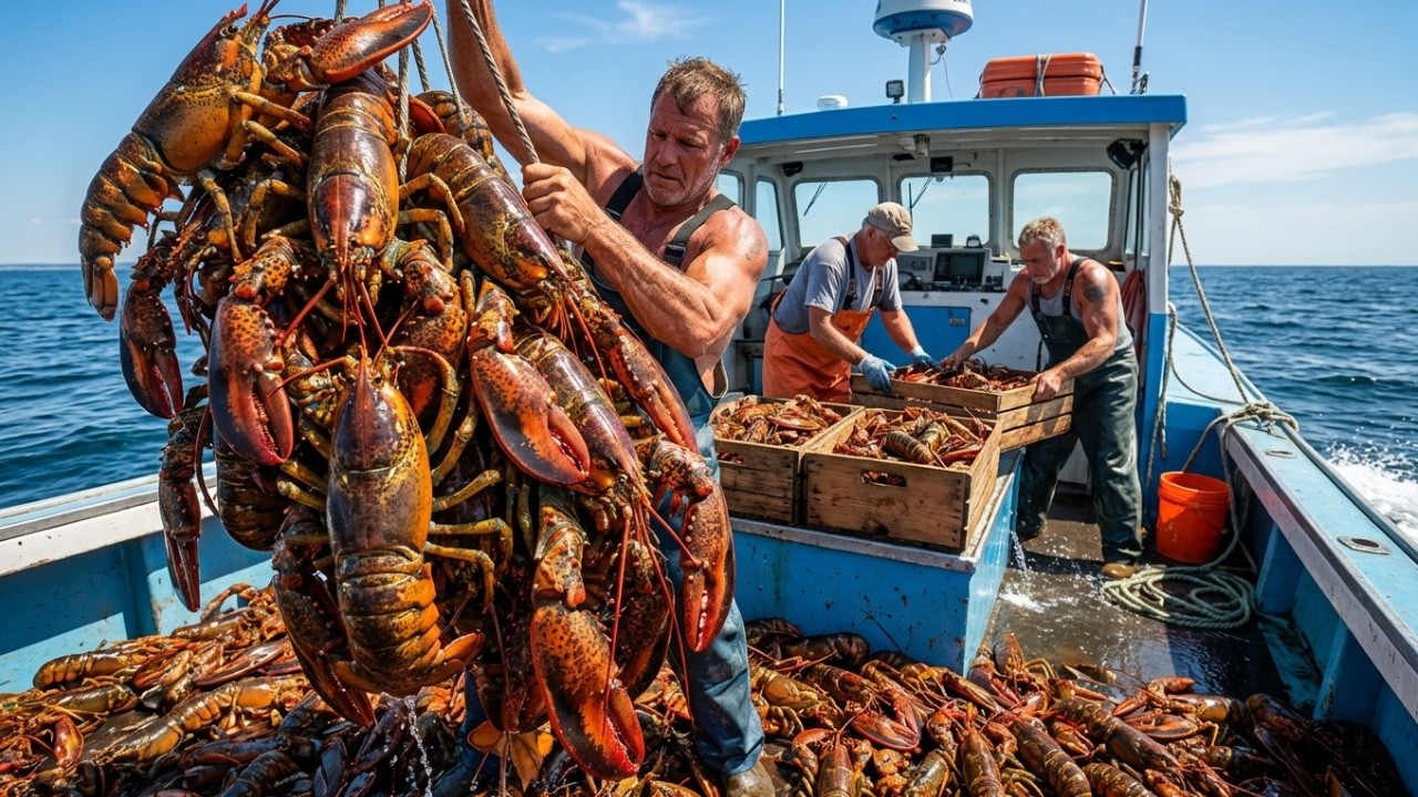 Commercial Lobster Fishing in the U.S. | Giant Atlantic Lobster Haul
