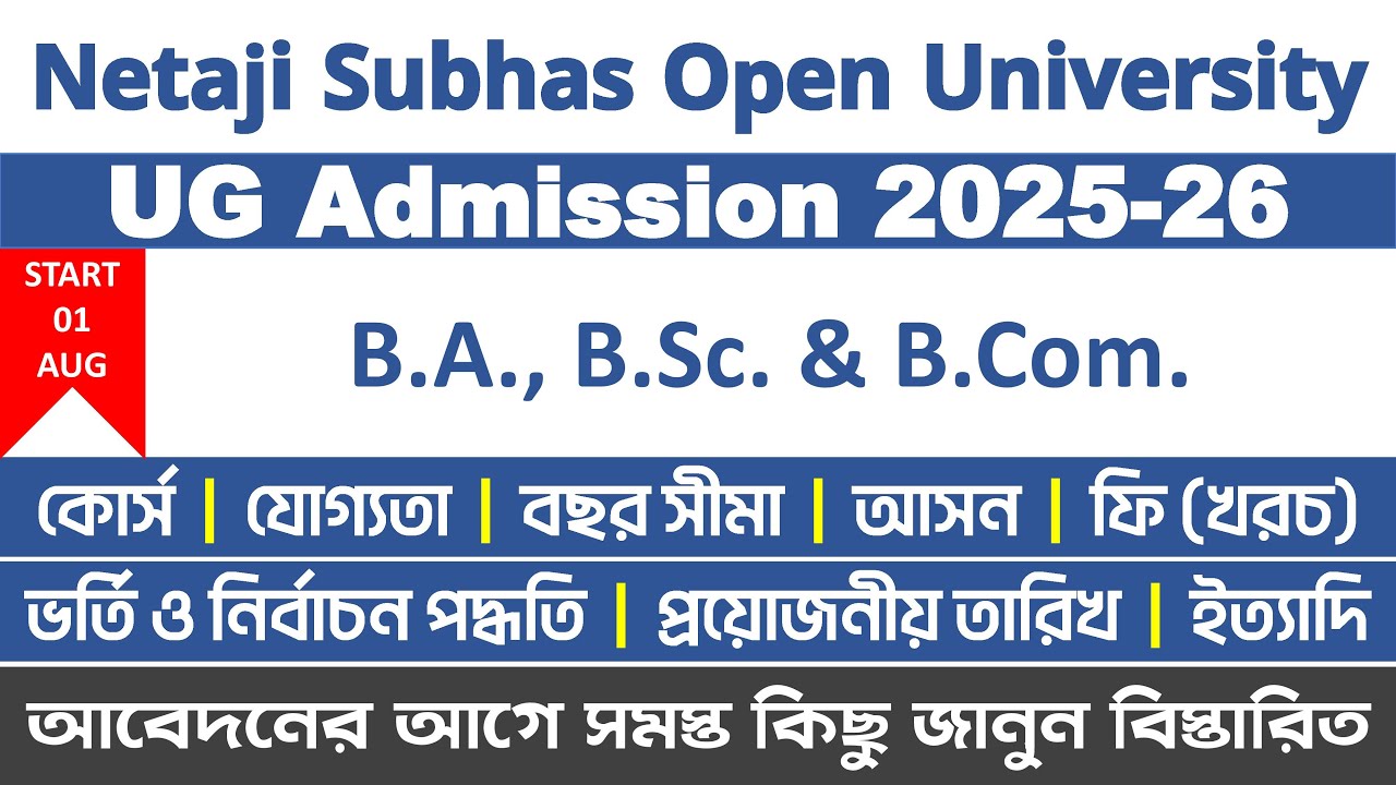 Netaji Subhas Open University UG Admission 2025-2026: Full Information | BA/B.Sc/B.Com