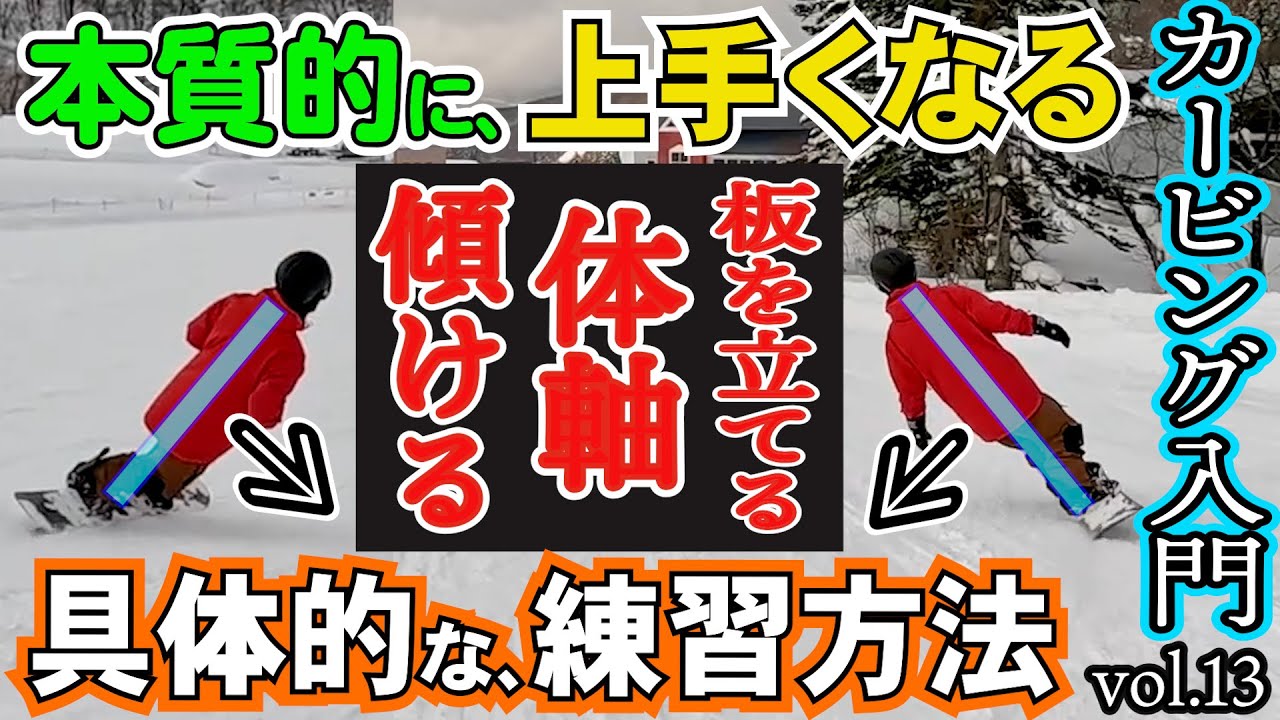 【簡単カービング入門🔰13】無駄をなくし重心移動で軸を傾ける練習【誰でも真似できるスノーボード初心者の前振りスタンス⚡️角度　前足15° 後足3°でレッスンします】