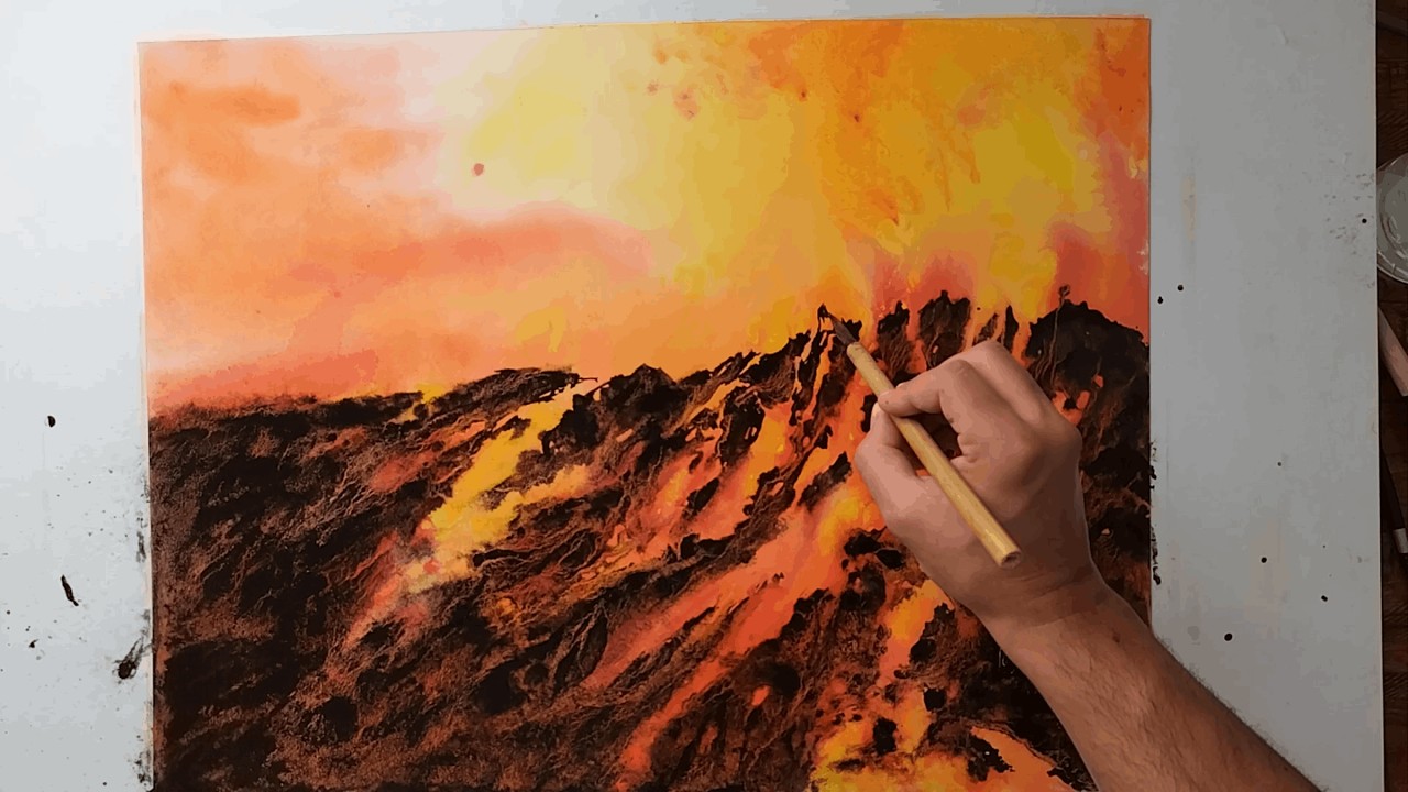 Loose Watercolor Time-lapse | Explosive Lava with Fiery Oranges & Yellows #timelapse