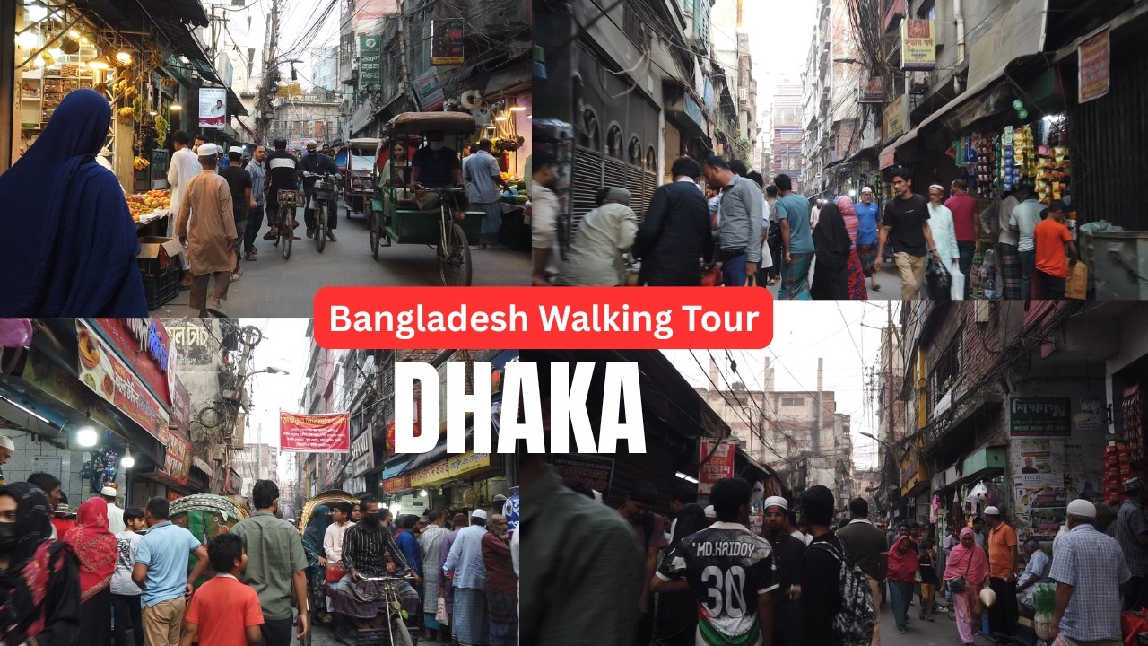 Dhaka Old Town Ramadan Walking Street Tour With Lot Of Traffic Jam And Many People At Evening Time