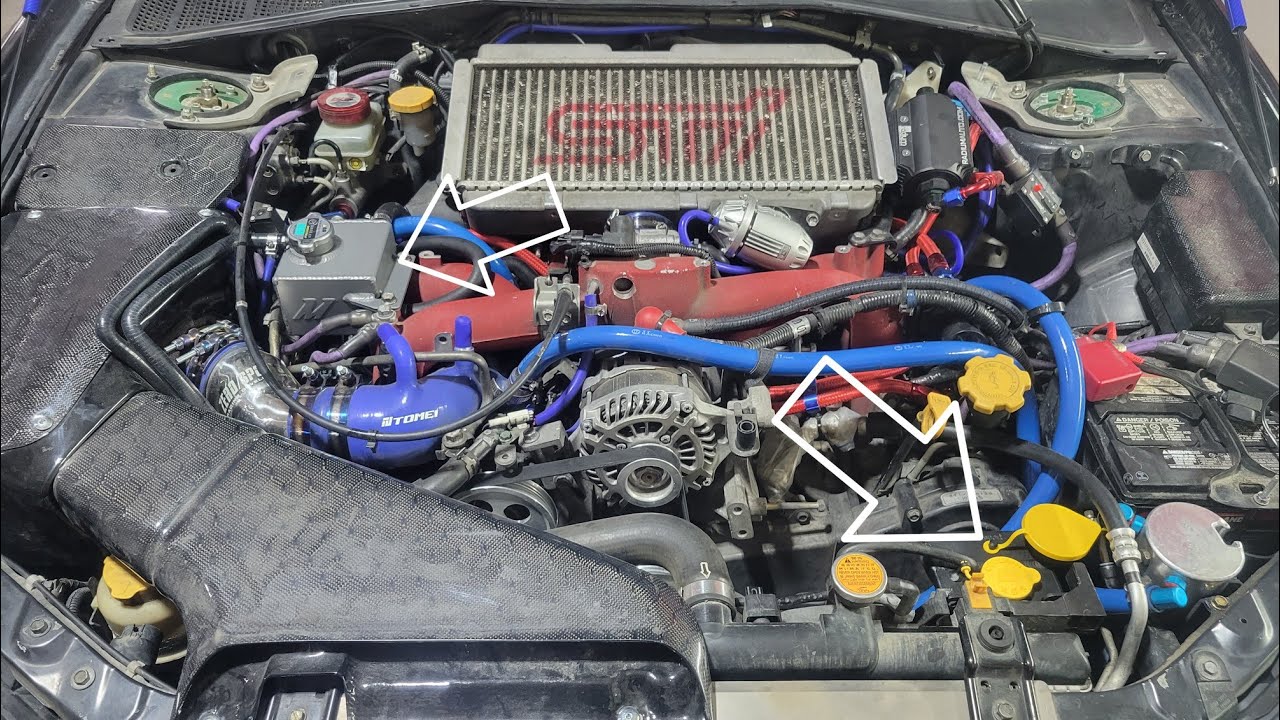 JDM WRX STI EJ207- KILLER B Duel coolant / washer fluid Reservoir & Mishimoto Expansion tank Install