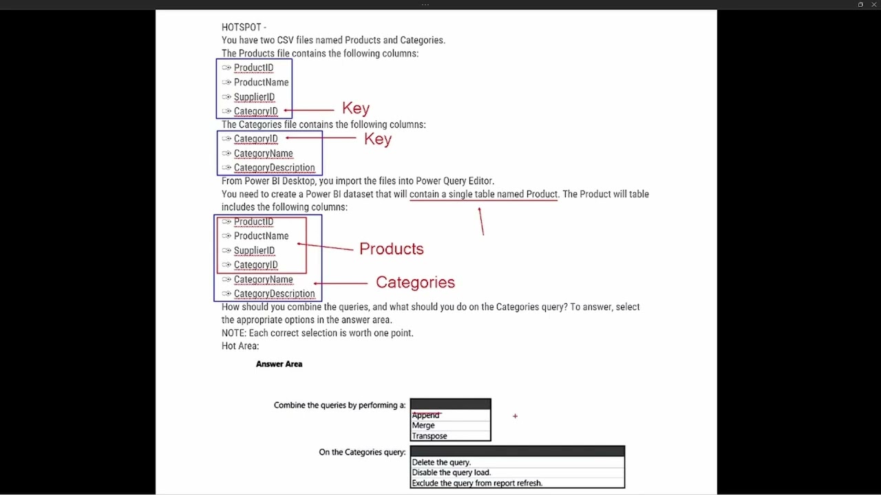 Microsoft Power BI Data Analyst: PL 300 Test Prep - Power BI and Combining Table Info Question 2
