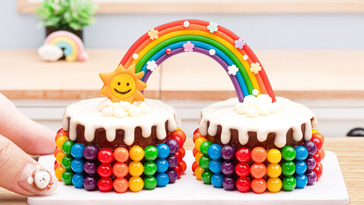 Mini Rainbow Twin Cakes 🌈☀️ | Easy Candy Cake Decorating Tutorial!