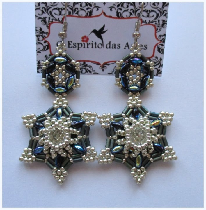 6 Point Star beaded earrings with 8mm chaton and bugles - Beading Tutorial