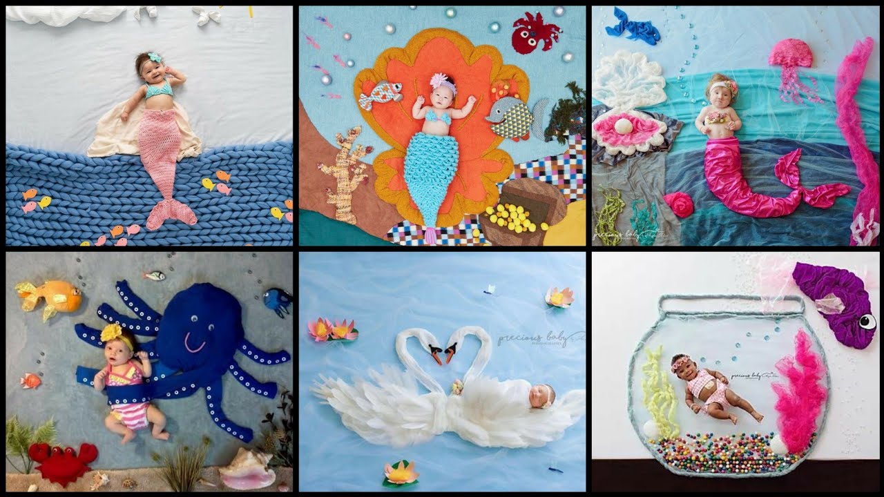 TOP 50! New born Baby PhotoShoot Ideas @ home|Ocean/Beach/sea/fish Theme Based photography